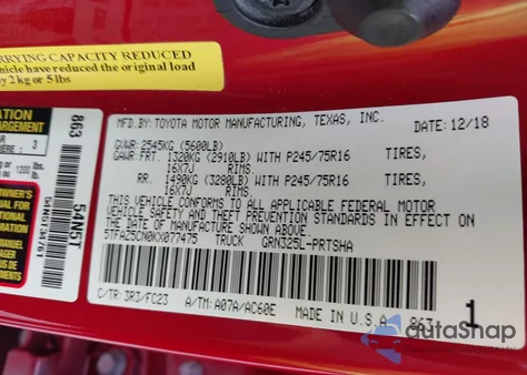 2019 Toyota Tacoma Sr5 V6 из США, поврежденный, VIN 5TFAZ5CN0KX077475